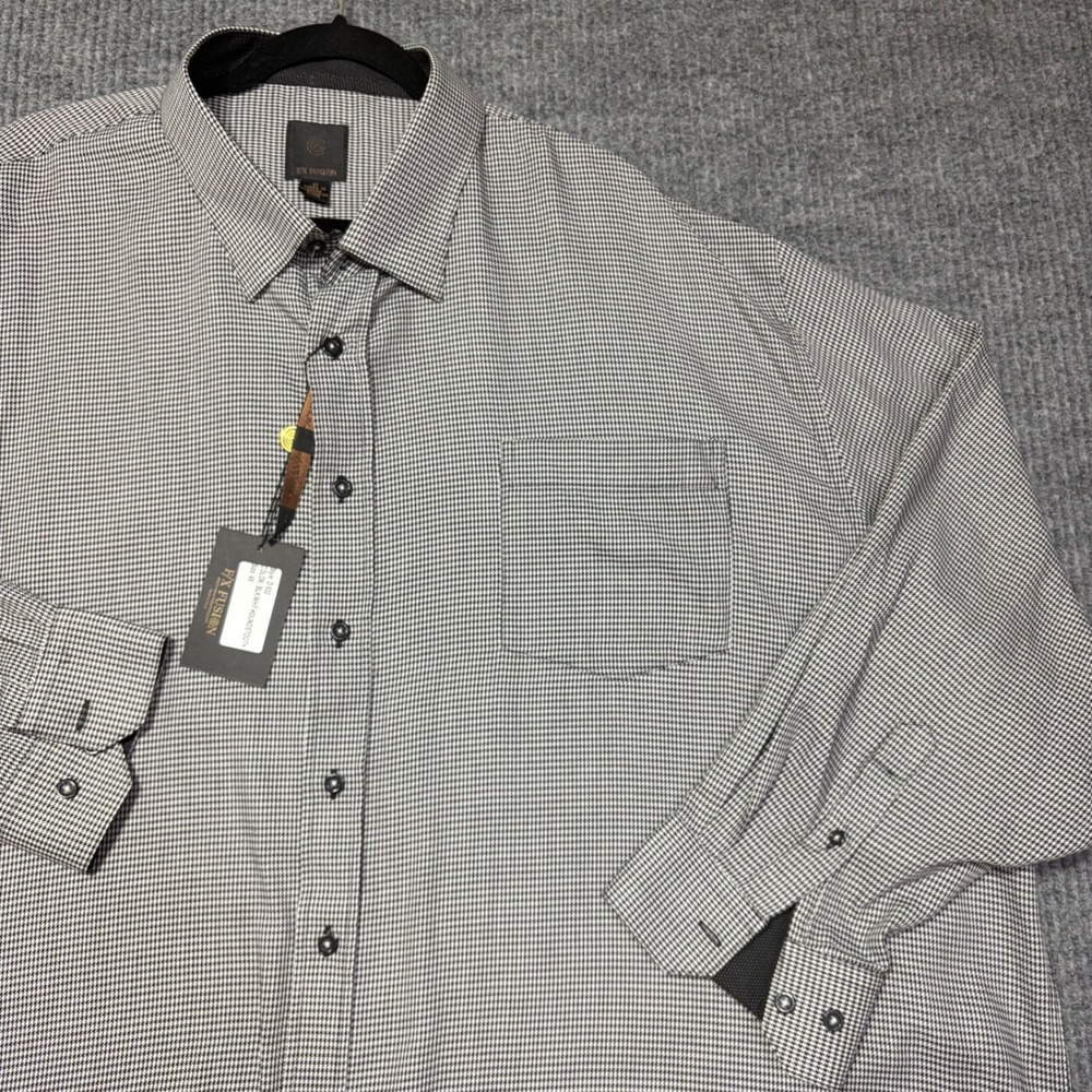 FX Fusion Mens 4X Button Up Shirt Black White Houndstooth D 832 Long Sleeve NWT